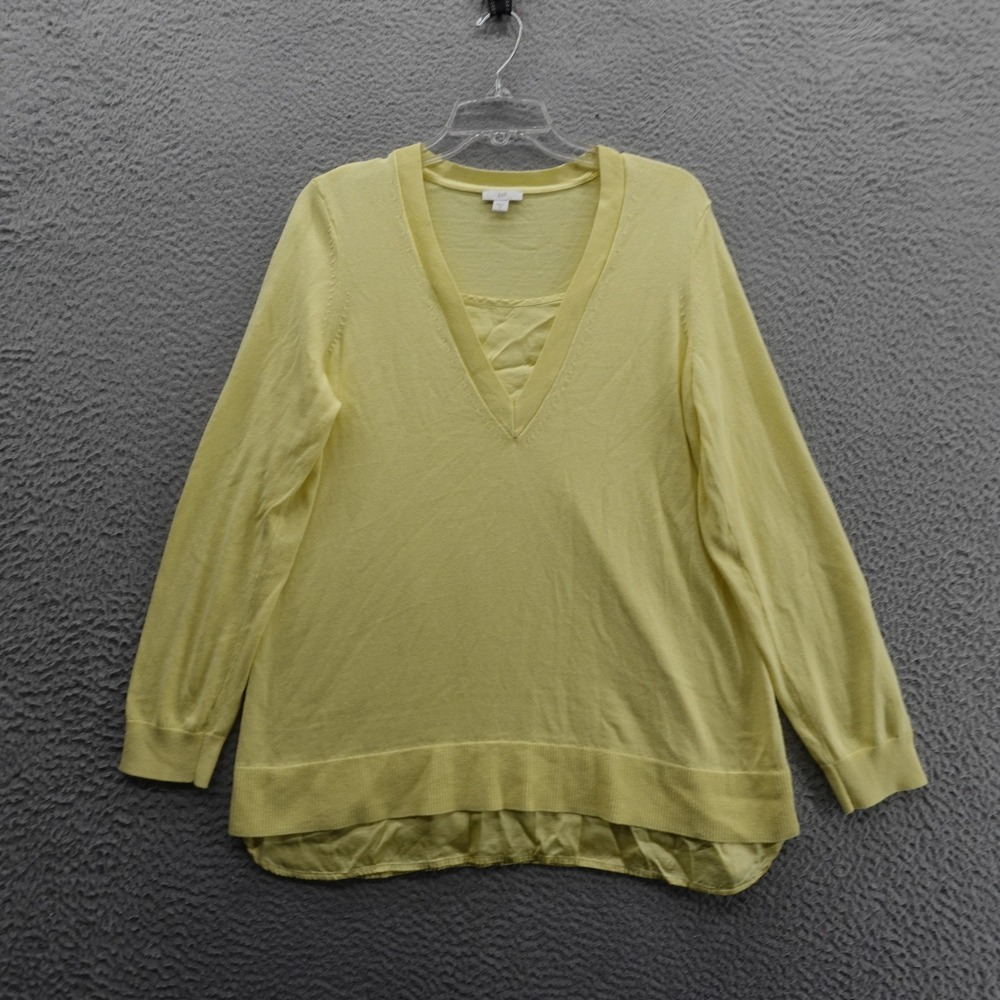 J Jill Layered Pullover Sweater Medium Yellow‎ Womens Long Sleeve Classic VNeck